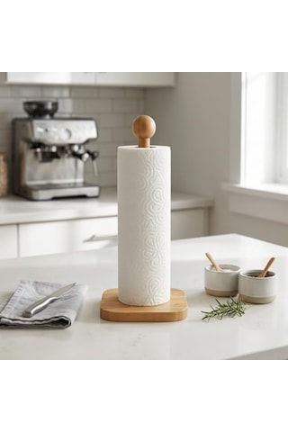 %100 Doğal Bambu Kare Kağıt Havluluk - Minimalist Dik Ahşap Havlu Standı 12x28 Cm, 1 Adet 4 Renk