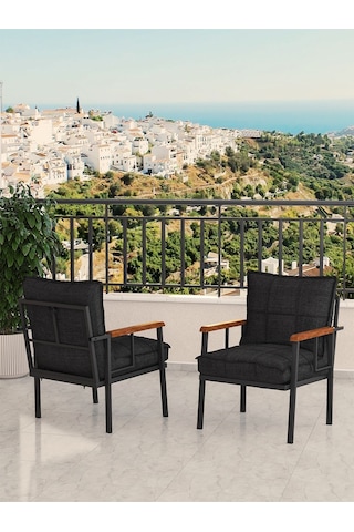 Modern Balkon, Bahçe, Cafe, Metal Koltuk, Kanepe Tekli - Siyah Siyah