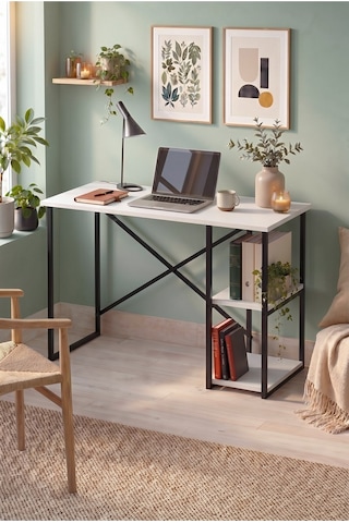 110x50 Cm 2 Raflı Çalışma Masası Bilgisayar Masası Ofis Masası Ders Masası Ümit Beyaz