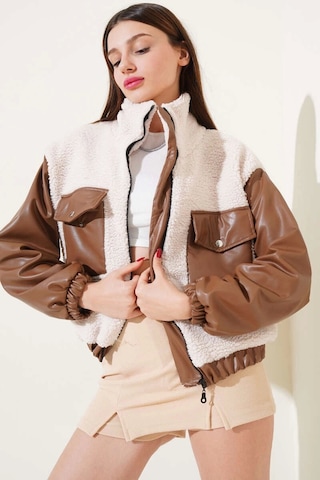 Deri Garnili Cepli Peluş Mont Taba T1253 Taba