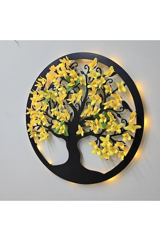 Led Işıklı Ve Sarı Sakura Hayat Ağacı Tablo 40cm