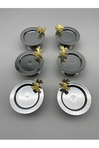 6'lı Gümüş Kelebekli Makaronluk, Kahve Yanı Sunumluk Şekerlik