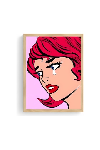 Doğal Ahşap Çerçeveli Pop Art Portre Tablo - Kırmızı Çizgi Roman Huhu2022