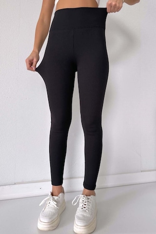 Mine Tan Butik Fitilli İçi Şardonlu Toparlayıcı Kadın Tayt - Siyah Mürdüm