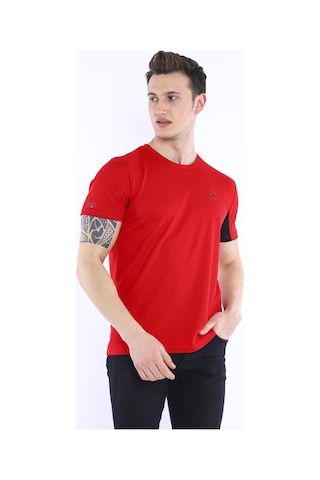 Escetic Erkek Kırmızı Erkek Slim Fit Pamuklu Kısa Kollu Bisiklet Yaka T-S Kırmızı