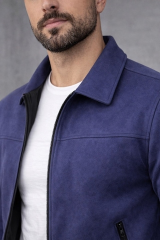 Baselco Basic Slim Fit Polo Yaka Süet Ceket Lacivert
