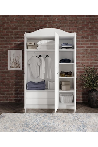 Line 3 Kapaklı 2 Gizli Çekmeceli 11 Bölmeli Beyaz Dolap