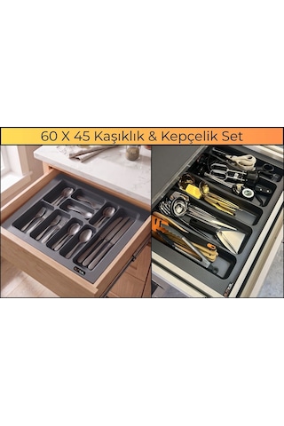 60x45 Cm. Antrasit Kaşıklık Ve Kepçelik 2'li Set 59x41cm E Kadar Kesilebilir