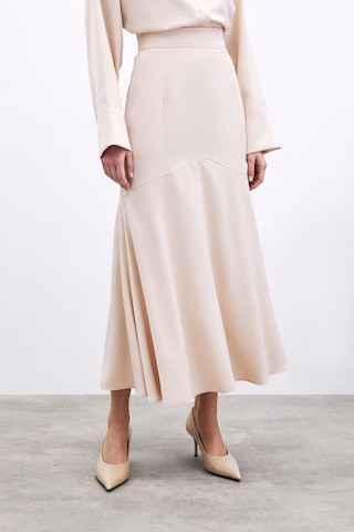 Sateen Kesik Detaylı Saten Etek - Bej-135907 Bej