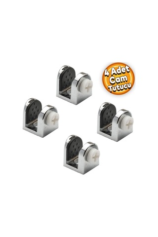 Lexroo Tırnak Metal Cam Raf Tutucu Cam Etejer Menteşesi Krom Plastik Vidalı 8 Mm 4 Adet Çok Renkli