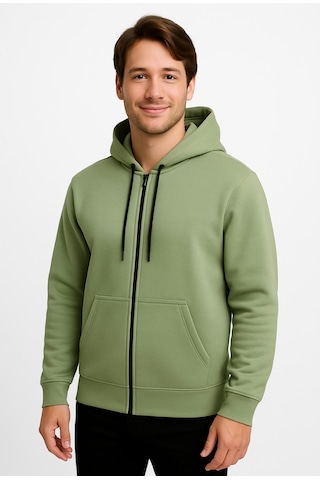 Axxel Erkek Yeşil Fermuarlı Kapüşonlu Sweatshirt-w590 Yeşil 3 İplik Şardonlu