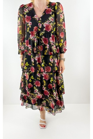 Modaonna Kat Kat Şifon Çiçekli Elbise Çok Renkli