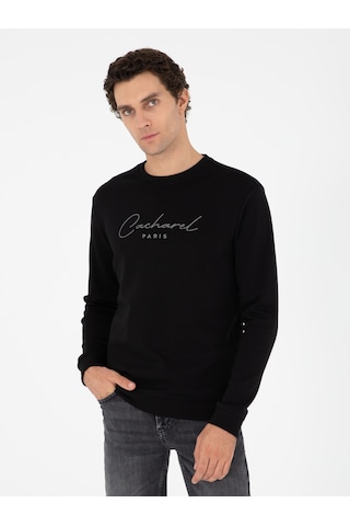 Siyah Regular Fit Bisiklet Yaka Pamuklu Sweatshirt