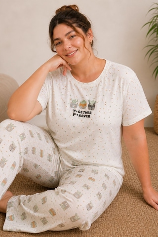 Nisanca Luna Kısa Kol Kadın Pijama Takımı Yumuşak Dokulu, Nefes Alabilir, Rahat Ev Giyim Seti Ekru