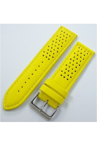Bizon Sarı Deri Saat Kordonu 24Mm Delikli Spor Saat Kayışı Dikişl