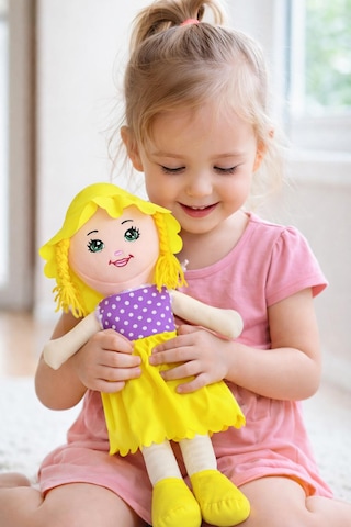 Kız Oyuncak Bebek Elbiseli Oyuncak Bez Bebek 50 Cm Bez Bebek Özel Yapım Premium Bebek 001