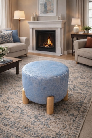 Soft Blue Puf Yuvarlak Puf Açık Mavi