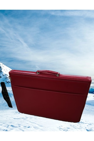 Resim Çantası Kırmızı Deri 35 50cm Körüklü Tcetvel Bölümlü