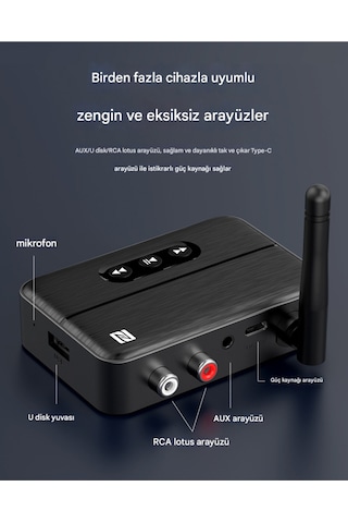 Antenli Bluetooth Adaptör Bluetooth 5.4 Receiver Aux Usb Rca Wireless Araç Hoparlör Bluetooth Kiti