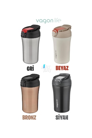Vagonlife Fiftyfifty Çift Kapak Sistemli Pipetli/pipetsiz 400ml Çelik Mug Ff2004vgn Siyah