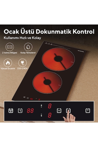 Kumtel HV3-02 Elektrikli Vitroseramik Cam İkili Ankastre Ocak