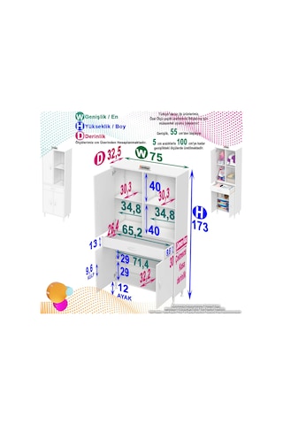 Eliusta Vellum Beyaz Dolap 75x173x32,5 Cm Ebatlarında Çok Fonksiyonlu 75 Cm Genişlikte Banyo Dolabı Beyaz