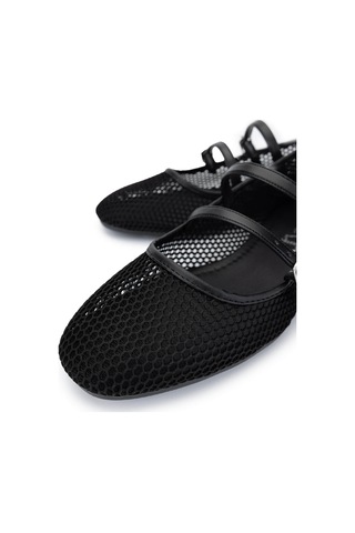 Tamer Tanca Kadın Deri & Tekstil Siyah Babet Ayakkabı 889 103 Bn Ayk Y25 Sıyah Fıle Siyah