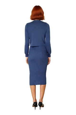 Ersefa Kadın Şık Akrilik Bisiklet Yaka Uzun Kol Bodycon Midi Triko Elbis Indigo