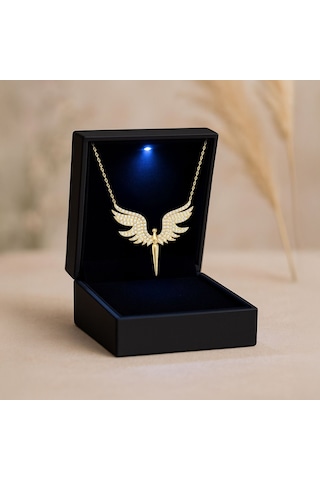 Işıklı Kutuda Mikail Meleği Altın Kaplama Gümüş Kolye Gold