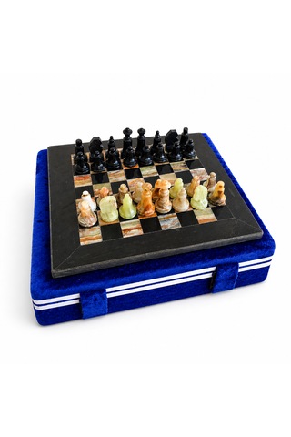 El Yapımı Siyah & Yeşil Oniks Doğal Taş Satranç Takımı 20x20 Cm 8 İnç Dekoratif Mermer Satranç Seti Hediyelik Premium Satranç