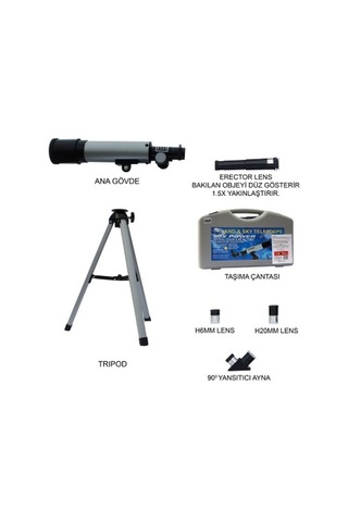Mini Teleskop 50x360 - Kara Uzay Teleskobu - Aliminyum Gövde Trip