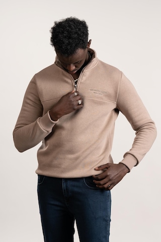 Fbı Fermuarlı Dik Yaka 3 İplik İçi Şardonlu Slimfit Sweatshirt Kahverengi