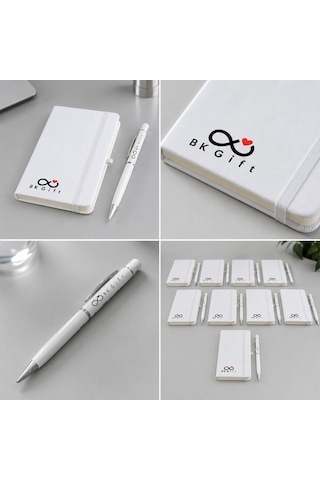 Logonuza Özel 10 Adet 923-914 9 X 14 Termo Deri Defter Ve Touch Pen Kurumsal Hediye Seti Beyaz