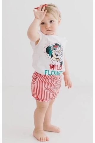 Minnie Mouse Lisanslı Pamuk Beyaz Kız Bebek Alt Üst Takım Mn17461 Beyaz