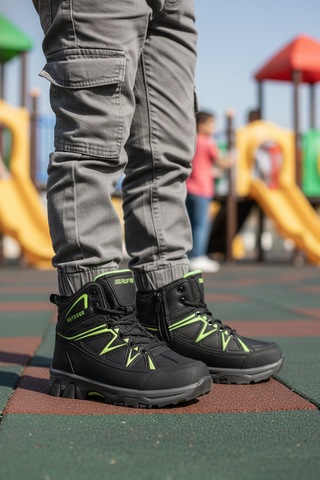 Ayakmod Siyah Yeşil Polarlı Kaymaz Unisex Çocuk Outdoor Bot 2301 F Siyah - Yeşil