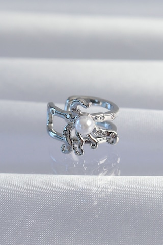 Pirinç Gümüş Renk İncili Ahtapot Earcuff Küpe Altın