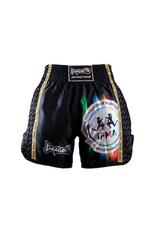 Dragondo Mt2025 Ifma Logolu Muaythai Şortu Baskılı Muay Thai Şortu Siyah