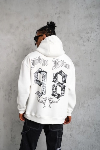 Mbb E-ticaret Erkek 98 Baskılı Kapşonlu 3 İplik Pamuklu Sweatshirt Hoodie - Beyaz