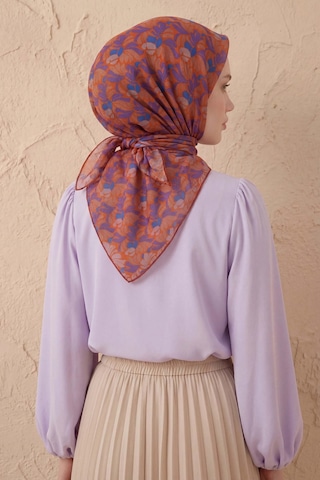 Silk Home Soft Eşarp Floral Line Turuncu 90x90 Çok Renkli