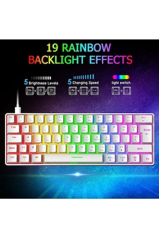 %60 Rgb Türkçe Q Beyaz App Uygulamalı Red Switch Kablolu Gaming Klavye Oyuncu Klavyesi