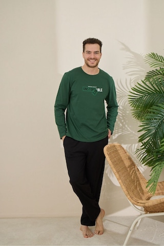 Formo Erkek %100 Pamuk Uzun Kollu Baskılı Kaliteli Pijama Takımı Yeşil