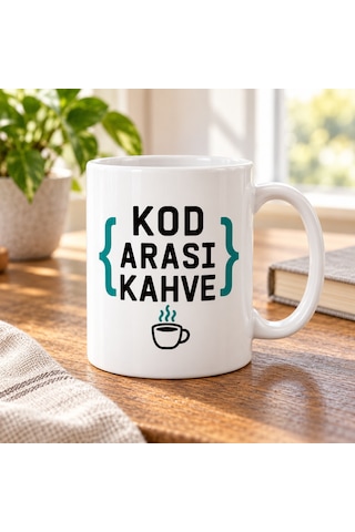 Kod Arası Kahve Tasarımlı Porselen Kupa - Model 323 Çok Renkli