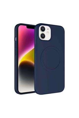 Apple Uyumlu iPhone 12 Kılıf M-safe Wireless Şarj Özellikli Pastel Renk Silikon Zore Plas Kapak Lacivert