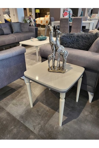 Akset Lüx Yan Sehpa Gümüş Krem