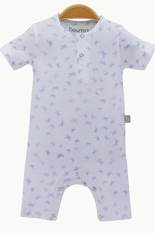 Bebek Şort Tulumu Kelebekler Kısa Kollu Doğal Kumaş Pamuklu Tulum - Lila