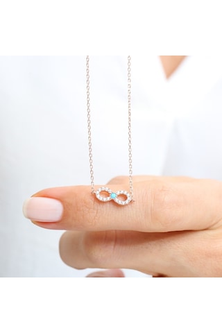 Mia Vento Firuze Detay Işıltılı Sonsuzluk Rose Renk İkili Gümüş Set