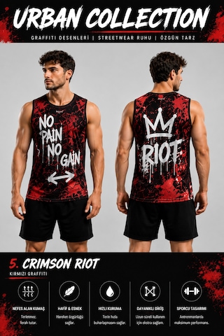 Beydex Erkek Nem Emici Hızlı Kuruma Urban Collection Sporcu Sıfır Kol T-shirt Gym Kırmızı