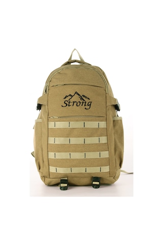 Strong Unisex Kanvas Kumaş Laptop Bölmeli Outdoor Sırt Çantası Dağcı Sırt Çantası Bej