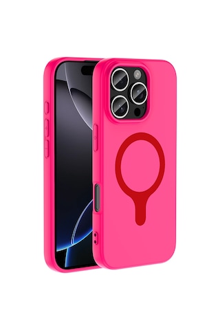 Apple iPhone Uyumlu 16 Pro Max Kılıf M-safe Şarj Özellikli Zore Aris Silikon Kapak - Koyu Pembe