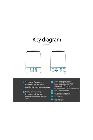 Jeemson C7 Bluetooth Hoparlör, Taşınabilir Subwoofer, Renkli Led Işıklar, 1000mah Pil, 360 Ses, Bt 5.0, Tf Kart Desteği - İyileştirilmiş Sürüm, İnci Beyazı